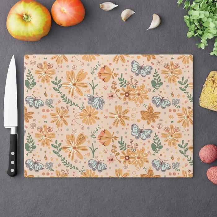DipaliZ Floral Orange Cutting Board Tempered Glass Construction