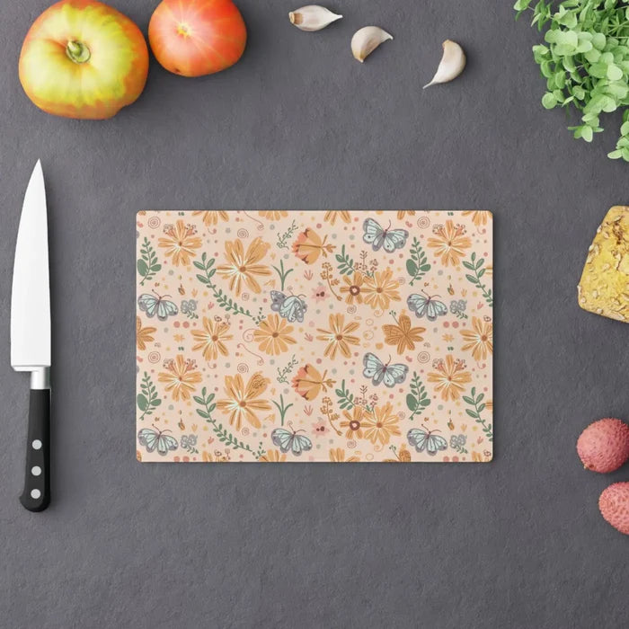 DipaliZ Floral Orange Cutting Board Tempered Glass Construction