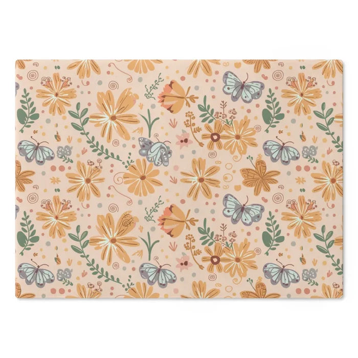 DipaliZ Floral Orange Cutting Board Tempered Glass Construction
