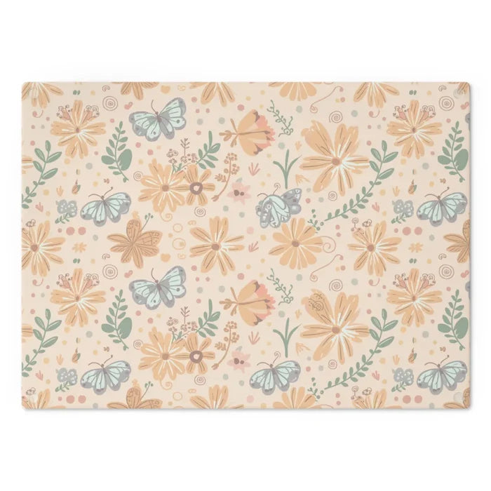 DipaliZ Floral Orange Cutting Board Tempered Glass Construction
