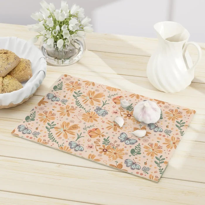 DipaliZ Floral Orange Cutting Board Tempered Glass Construction