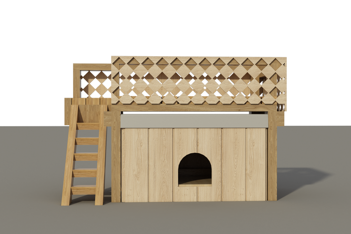 DIY Dog House Plans with Roof Deck - Medium Sized Outdoor Wooden Pet Home Kennel Shelter