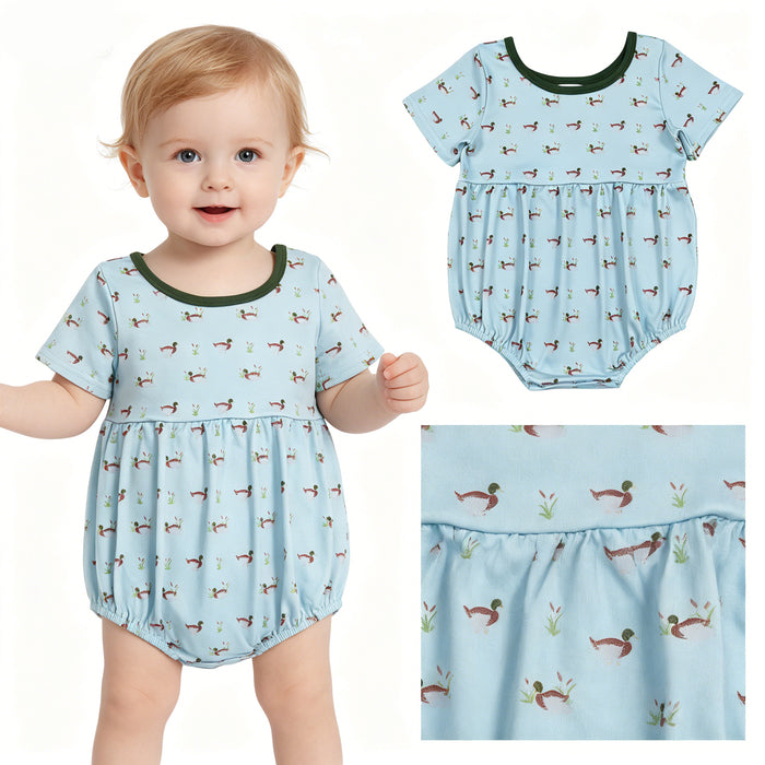 Duck Print Baby Boys Summer Short Sleeve Bubble Romper