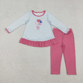 Embroidery  Heart Blue Gingham Long Sleeve Tunic Top with Pink Leggings Valentines Outfit