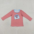 Embroidery Heart Mama's Letters Baby Boys Red Striped Valentines T-shirt Shirts Top