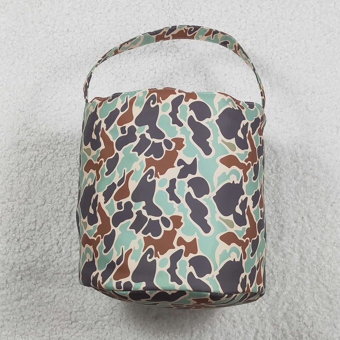 Embroidery Rabbits Baby Kids Southern Green Camo Easter Bucket Bag