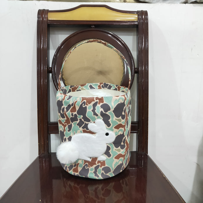 Embroidery Rabbits Baby Kids Southern Green Camo Easter Bucket Bag