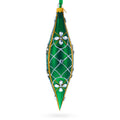 Emerald Jeweled Lattice Elongated Pointed Teardrop Finial Glass Christmas Ornament
