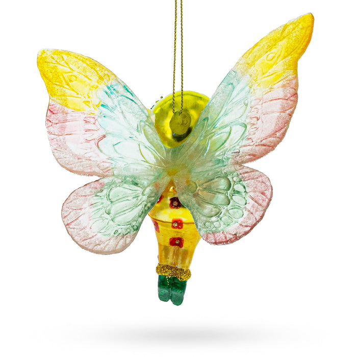 Enchanting Girl in Butterfly Costume Glass Christmas Ornament