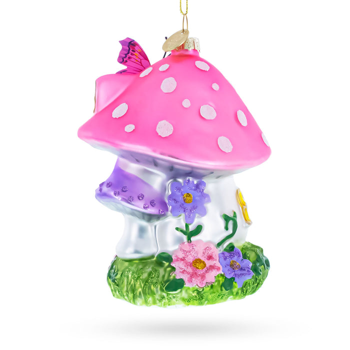 Fairy Mushroom House Glass Christmas Ornament