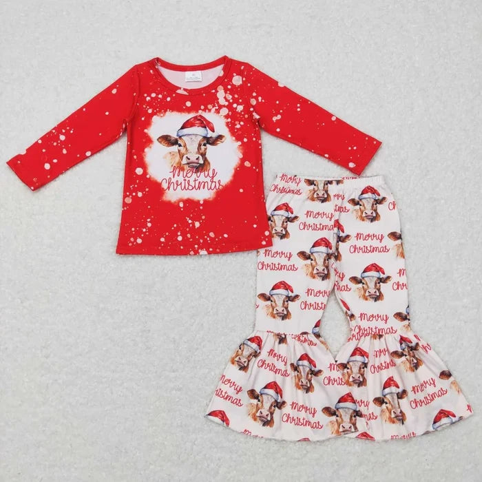 Family Sibling Merry Christmas Hats Cows Farm Pant Pajamas Clothes Sets Rompers Women Pants