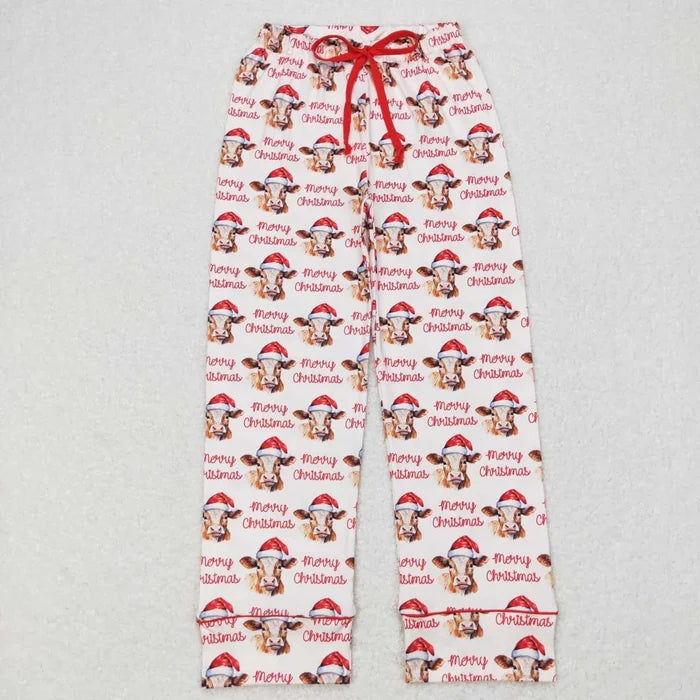 Family Sibling Merry Christmas Hats Cows Farm Pant Pajamas Clothes Sets Rompers Women Pants