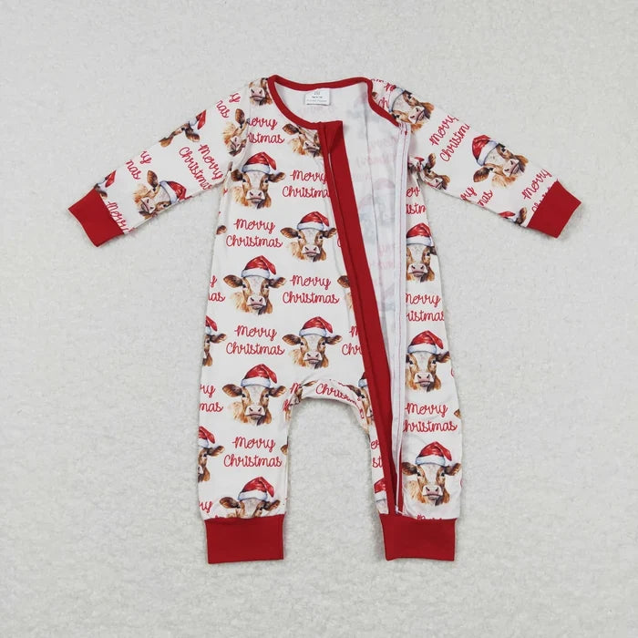 Family Sibling Merry Christmas Hats Cows Farm Pant Pajamas Clothes Sets Rompers Women Pants
