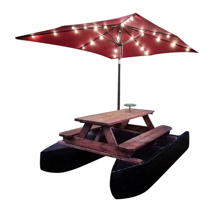 Floating Picnic Table DIY Projects - Motorized Pontoon Boat With Sun Umbrella Shelter