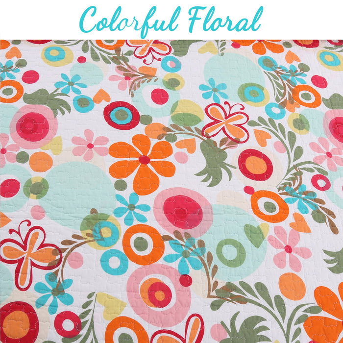 Floral Whimsy Colorful Reversible Quilt Bedding Set