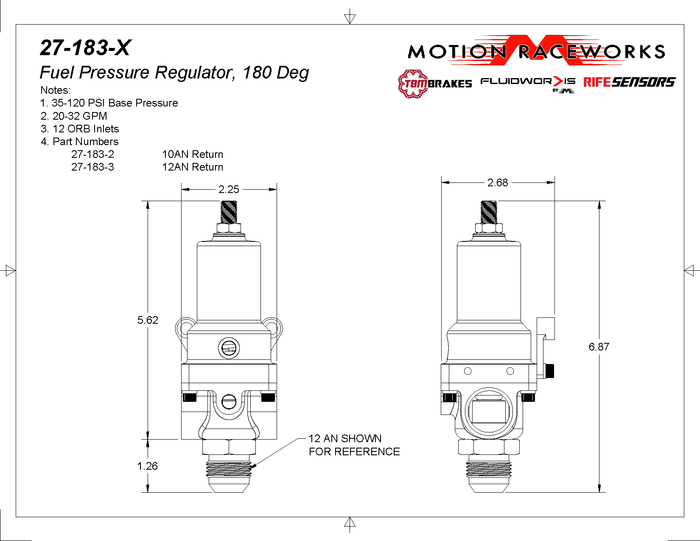 Fluidworks 21-32 GPM Fuel Pressure Regulator 180 Degree