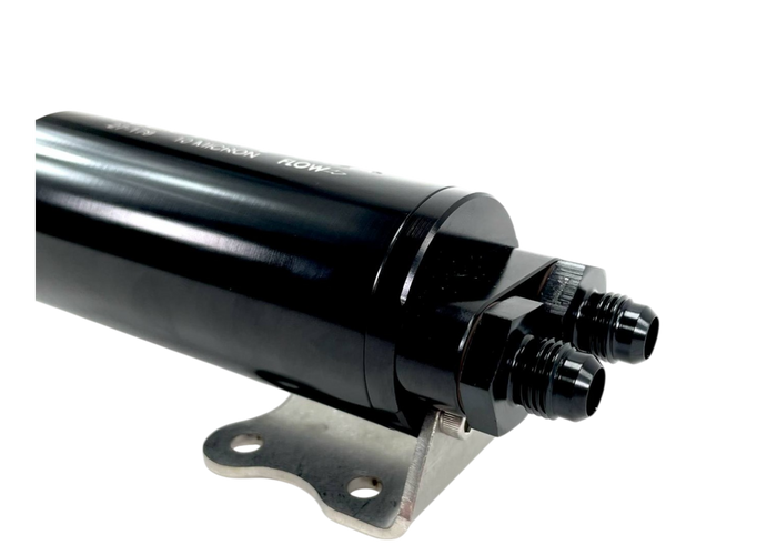 Fluidworks 6GPM Compact Single 10ORB Inlet-Dual 8ORB outlet Post Fuel Filter w/ Mount (10 Micron) - Motion Raceworks