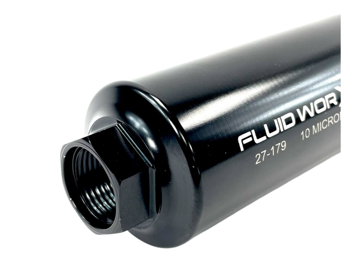 Fluidworks 6GPM Compact Single 10ORB Inlet-Dual 8ORB outlet Post Fuel Filter w/ Mount (10 Micron) - Motion Raceworks