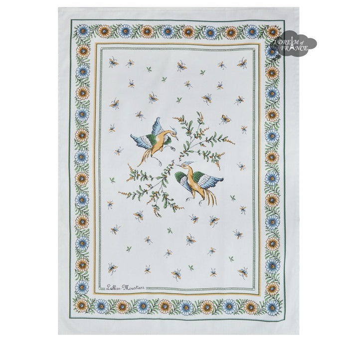 French kitchen towel - Printed cotton - Moustiers Green & Cream | Tissus Toselli