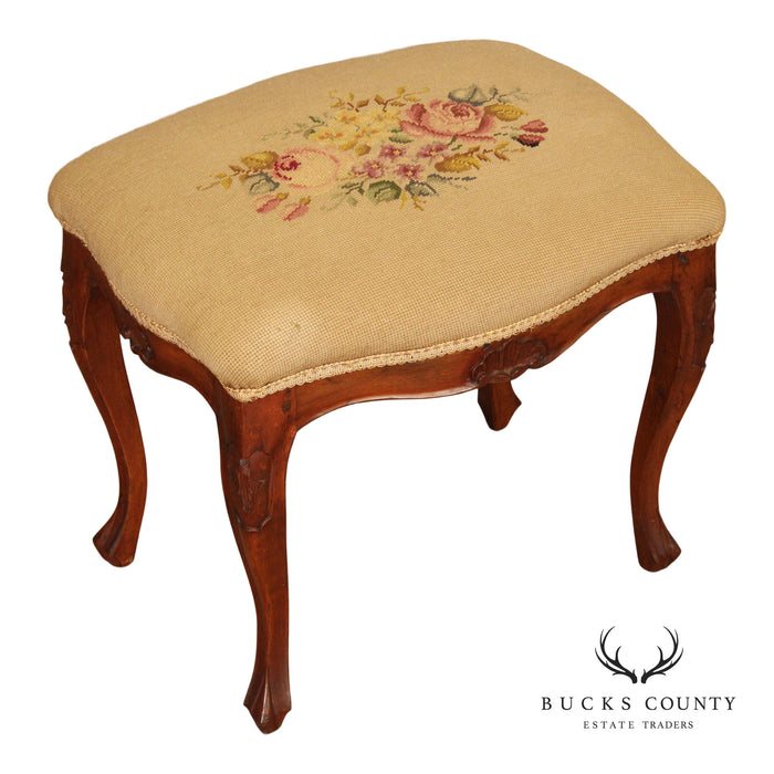 French Louis XV Style Antique Walnut Needlepoint Footstool