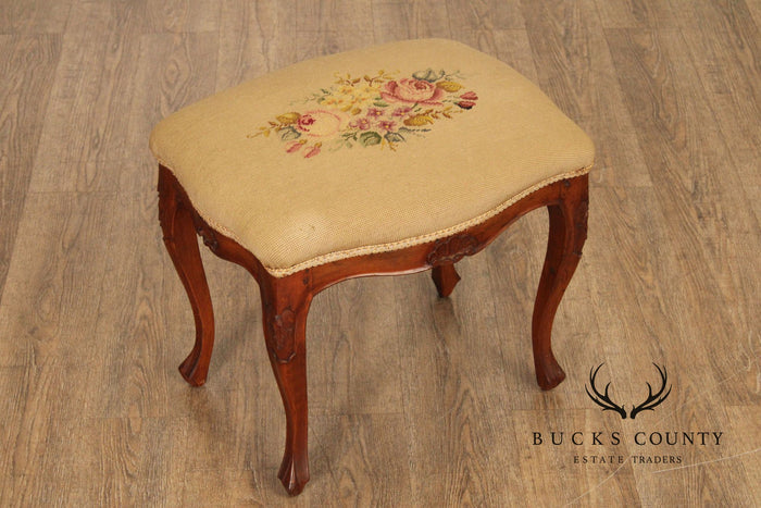 French Louis XV Style Antique Walnut Needlepoint Footstool
