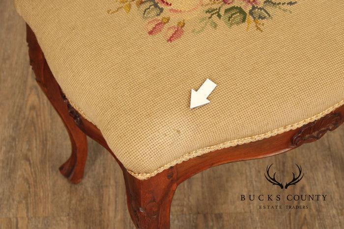 French Louis XV Style Antique Walnut Needlepoint Footstool