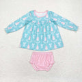 GBO0404 Tree Bows Blue Tunic Top Pink Shorts Baby Girls Christmas Bummie Set