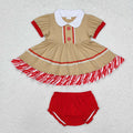 GBO0421 Gingerbread Design Tunic Top Red Shorts Baby Girls Christmas Bummie Set