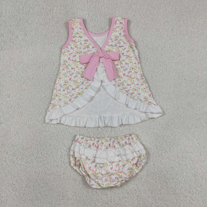 GBO0518 Pink Yellow Small Flowers Baby Girls Backless Bummie Set