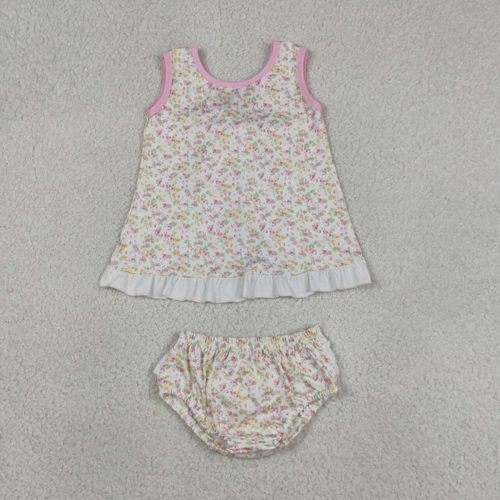 GBO0518 Pink Yellow Small Flowers Baby Girls Backless Bummie Set
