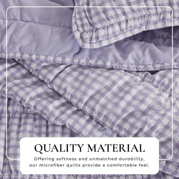 Gingham Printed Quilt Set - Lavender Cottage Collection