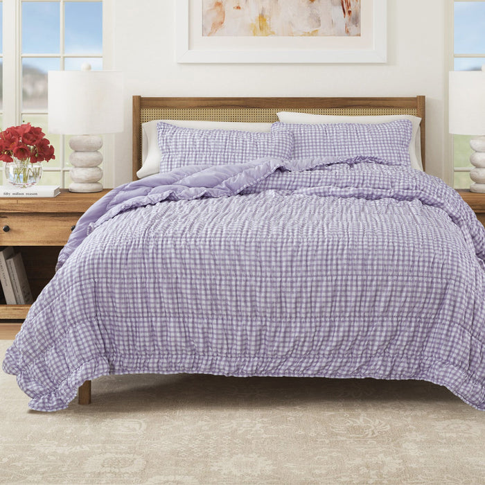 Gingham Printed Quilt Set - Lavender Cottage Collection