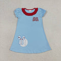 Girls' Ball Game Baseball Embroidery Blue Dress & Red Striped Shorts Set Sisters Wear Styles