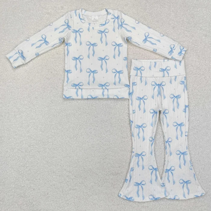 Girls Bows Flowers Tunic Leggings Pant Ruffle Sleeves Outfit