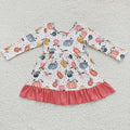 GLD0204 Pumpkin Print Girls Fall Knee Length Dress