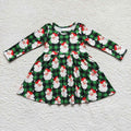 GLD0262 Santa Green Checkered Print Girls Christmas Knee Length Dress