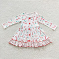 GLD0268 Candy Cane Holly Print Girls Christmas Knee Length Dress