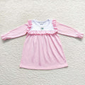 GLD0274 Nutcracke* Soldier Embroidery Pink Cotton Girls Christmas Knee Length Dress