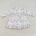 GLD0290 Candy Cane Bows Print Girls Christmas Knee Length Dress