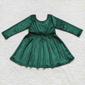 GLD0336 Green Velvet Girls Christmas Knee Length Dress