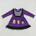 GLD0365 Witch Embroidery Purple Girls Halloween Knee Length Dress