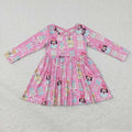 GLD0384 Nutcracke* Soldier Pink Print Girls Christmas Knee Length Dress