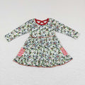 GLD0389 Holly Print Pockets Girls Christmas Knee Length Dress