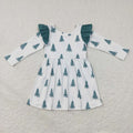 GLD0440 Tree Print Girls Christmas Knee Length Dress