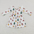 GLD0442 Gingerbread Print Girls Christmas Knee Length Dress
