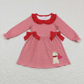 GLD0448 Dog Heart Embroidery Red Stripes Girls Valentine's Day Knee Length Dress