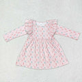 GLD0543 Nutcracke* Soldier Pink Print Girls Christmas Knee Length Dress