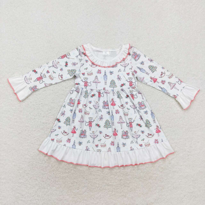 GLD0544 Nutcracke* Soldier Print Girls Christmas Knee Length Ruffle Dress