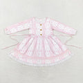 GLD0546 Small Hearts Bows Pink Print Girls Valentine's Day Knee Length Dress