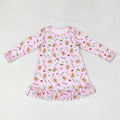 GLD0550 Gingerbread Candy Cane Cake Pink Print Girls Christmas Knee Length Dress